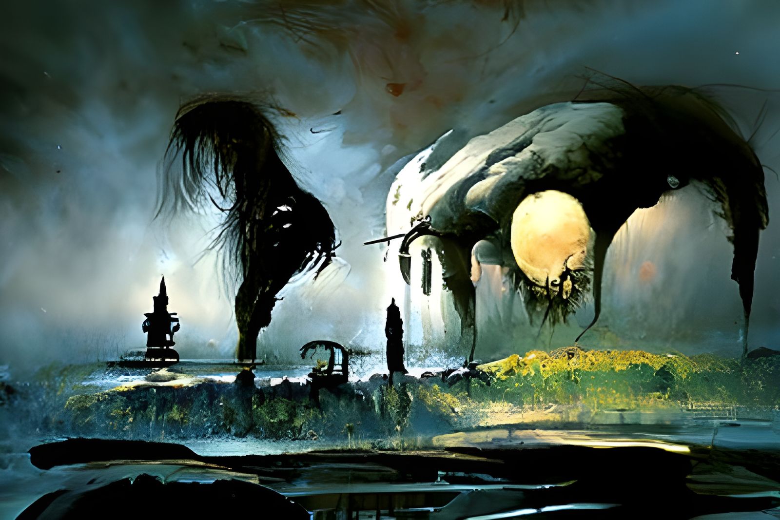 Dark Fantasy Biomechanical Horror in Surrealist Style