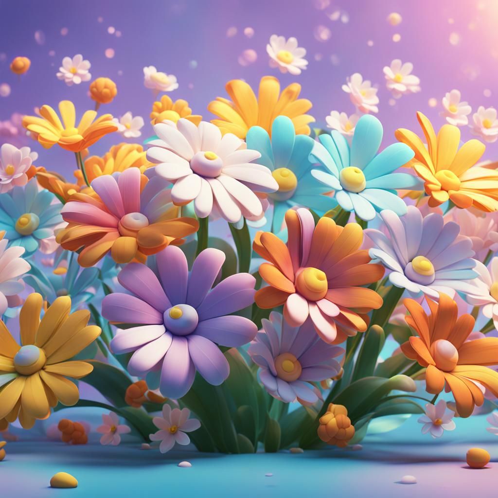 Sparkling Vanilla Flowers in 3D Digital Art