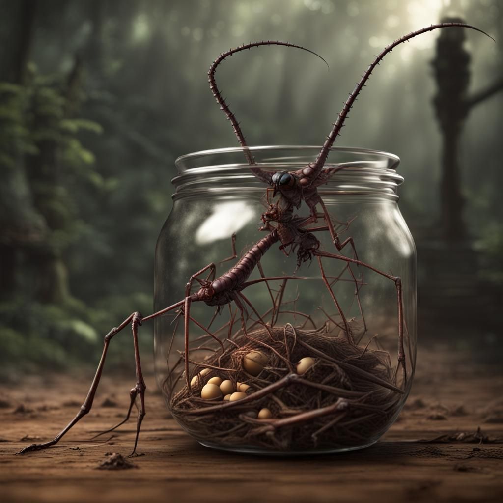 Stick Insects Emerging from Bovril Jar: Digital Painting