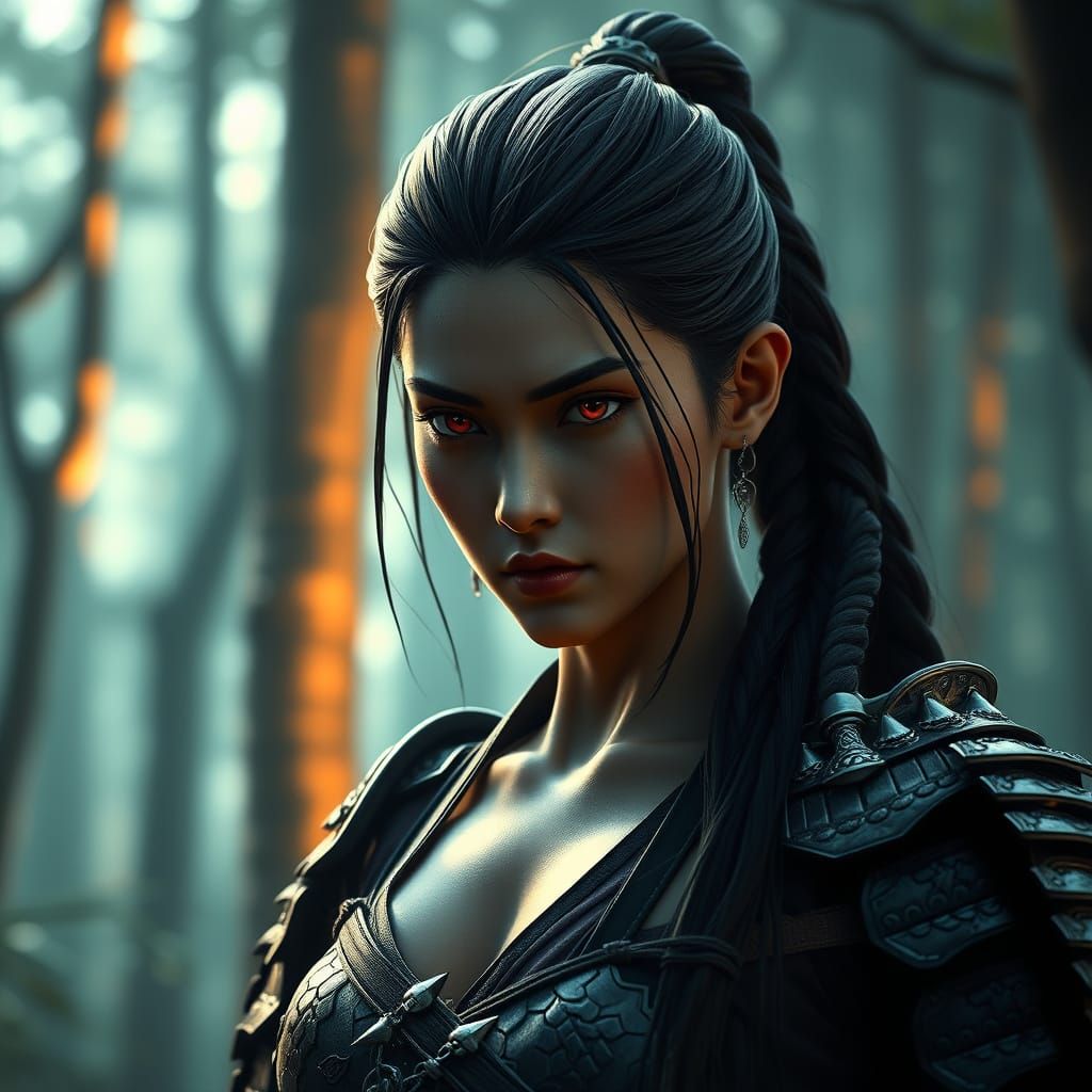 Ethereal Japanese Samurai Warrior in 3D Epic Portrait