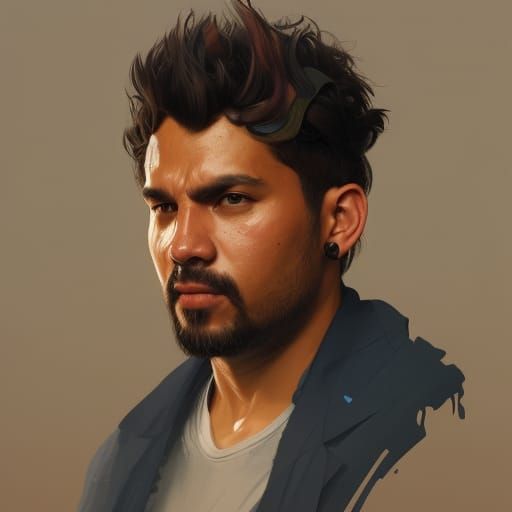 Detailed Portrait of Hispanic Man in Digital Art Style