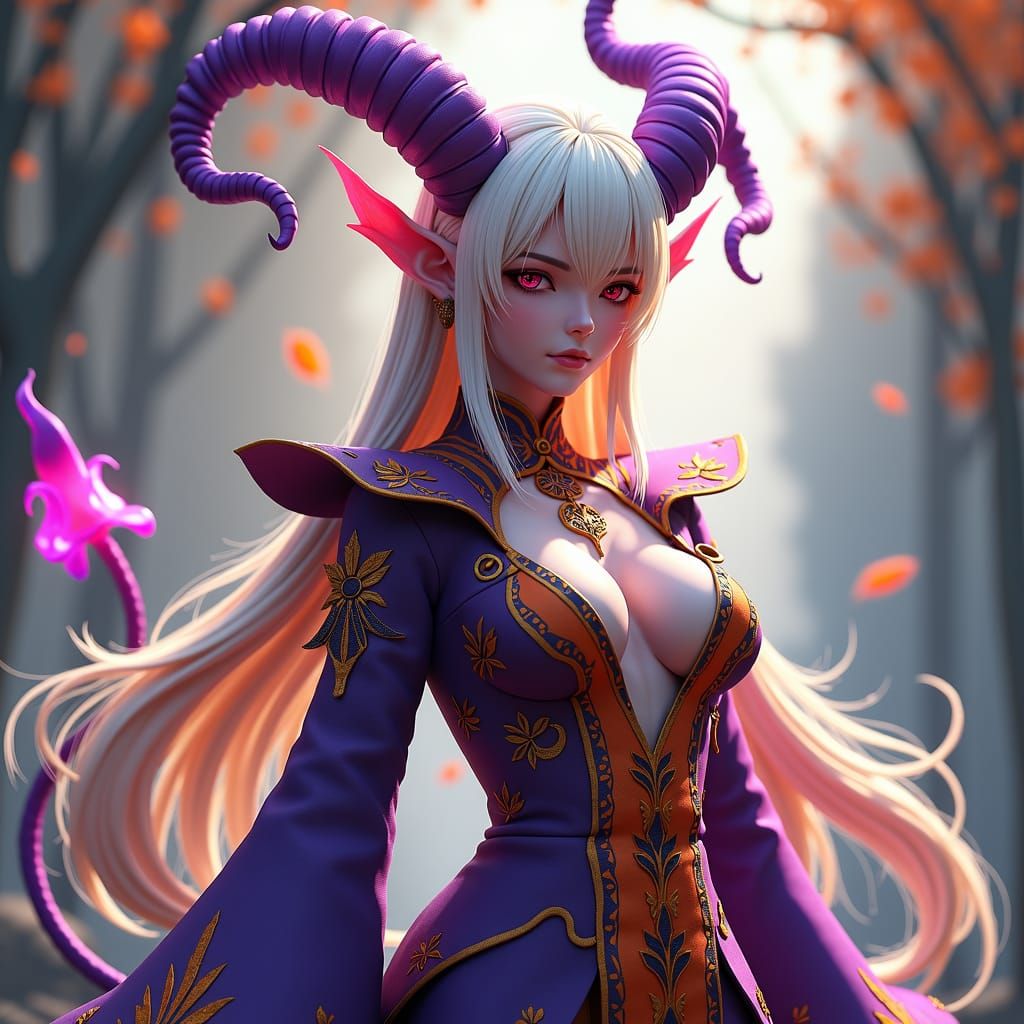 Platinum Devil in Anime Style with Horns and Tail