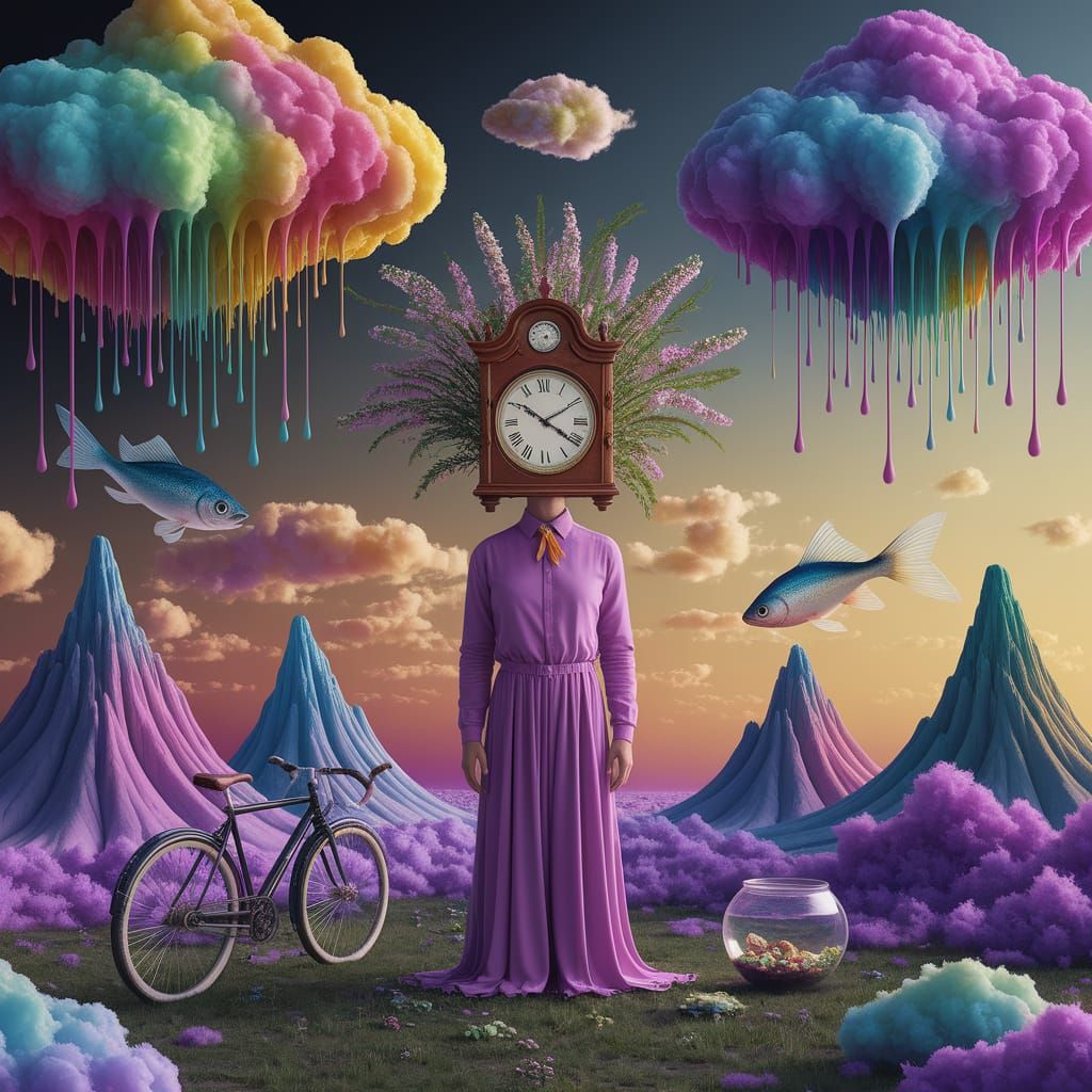 Surreal Digital Art Scene with Clock Face Figure in Vibrant ...