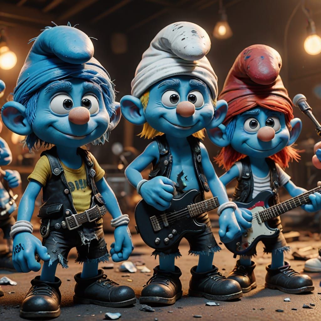 Smurf Punk Rockers Shine in Vibrant, Ripped Fashion