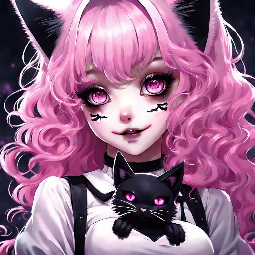 Anime Girl with Cat Face in Gothic Style