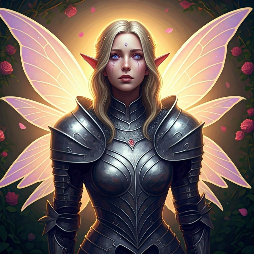 Radiant Fey Knight with Rose Petal Armor