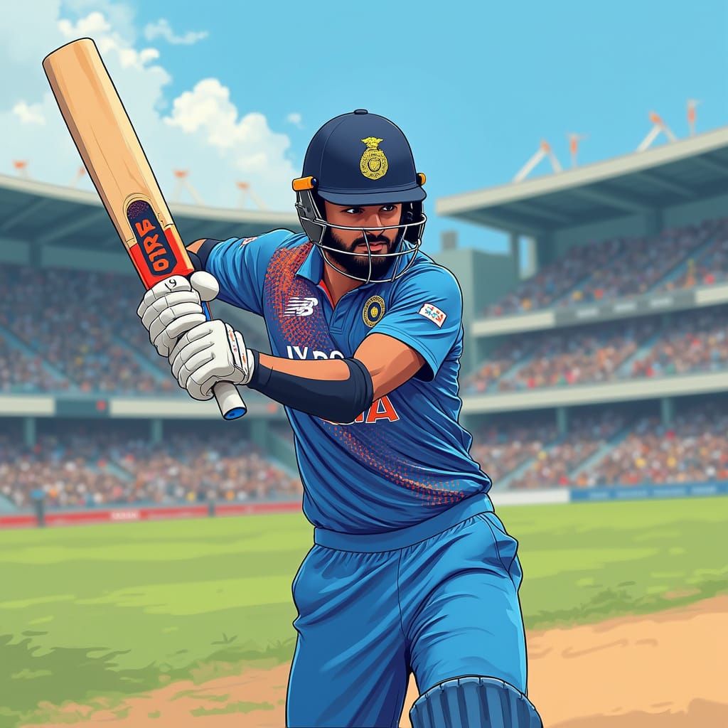 Virat Kohli Hitting Six: Digital Art Style