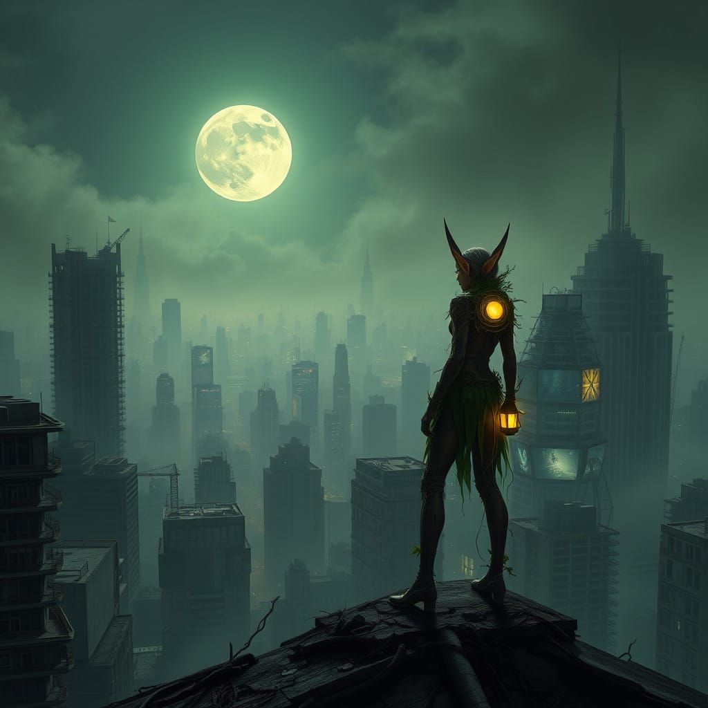 Mystical Guardian of a Desolate Dystopian Metropolis