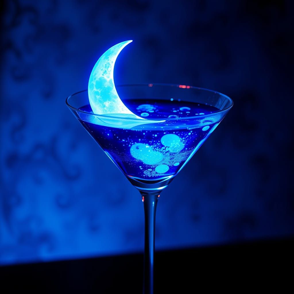 Blue Moon Martini: Ornate Triadic Color Digital Art