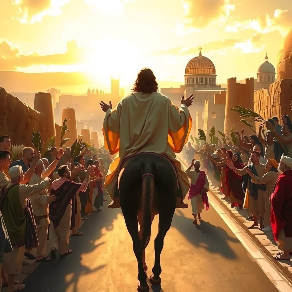 The King Rides into Jerusalem in a Cinematic Film Still