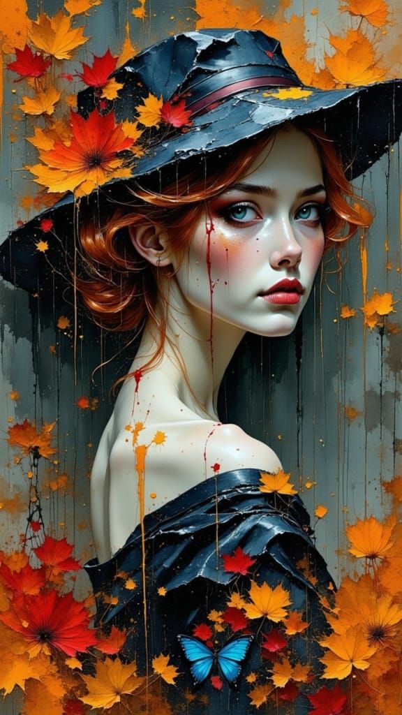 Expressive red-haired 1940s female in Victorian goth latex dress