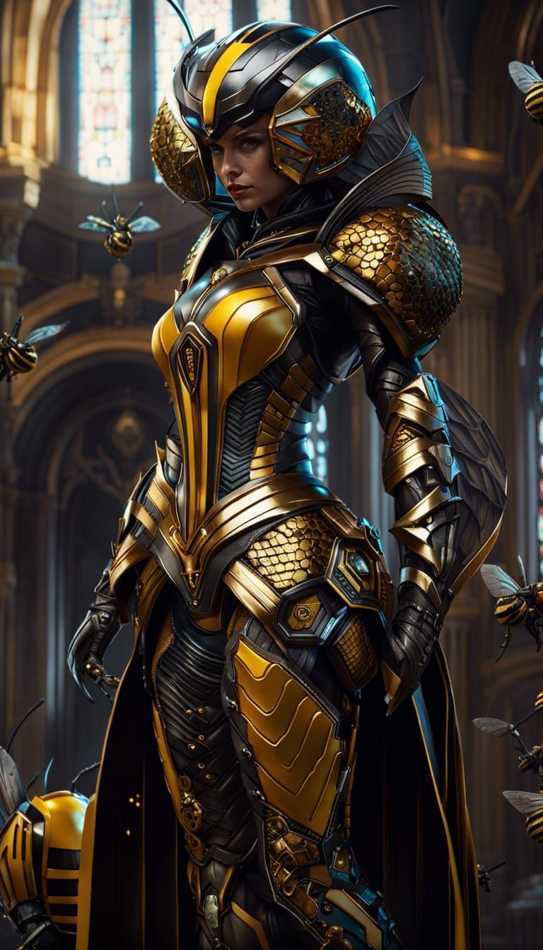 Full body portrait of supervillain Queen Bee, insanely detai...
