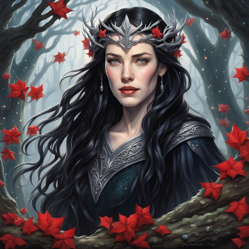 Beautiful Elf in Forest at Night, Hyperrealistic