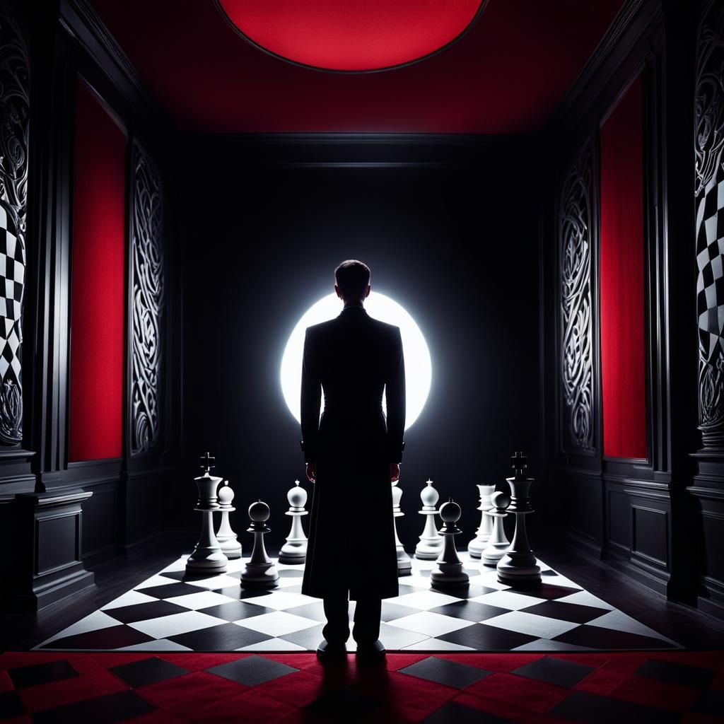 German Expressionist Silhouette in Red Room