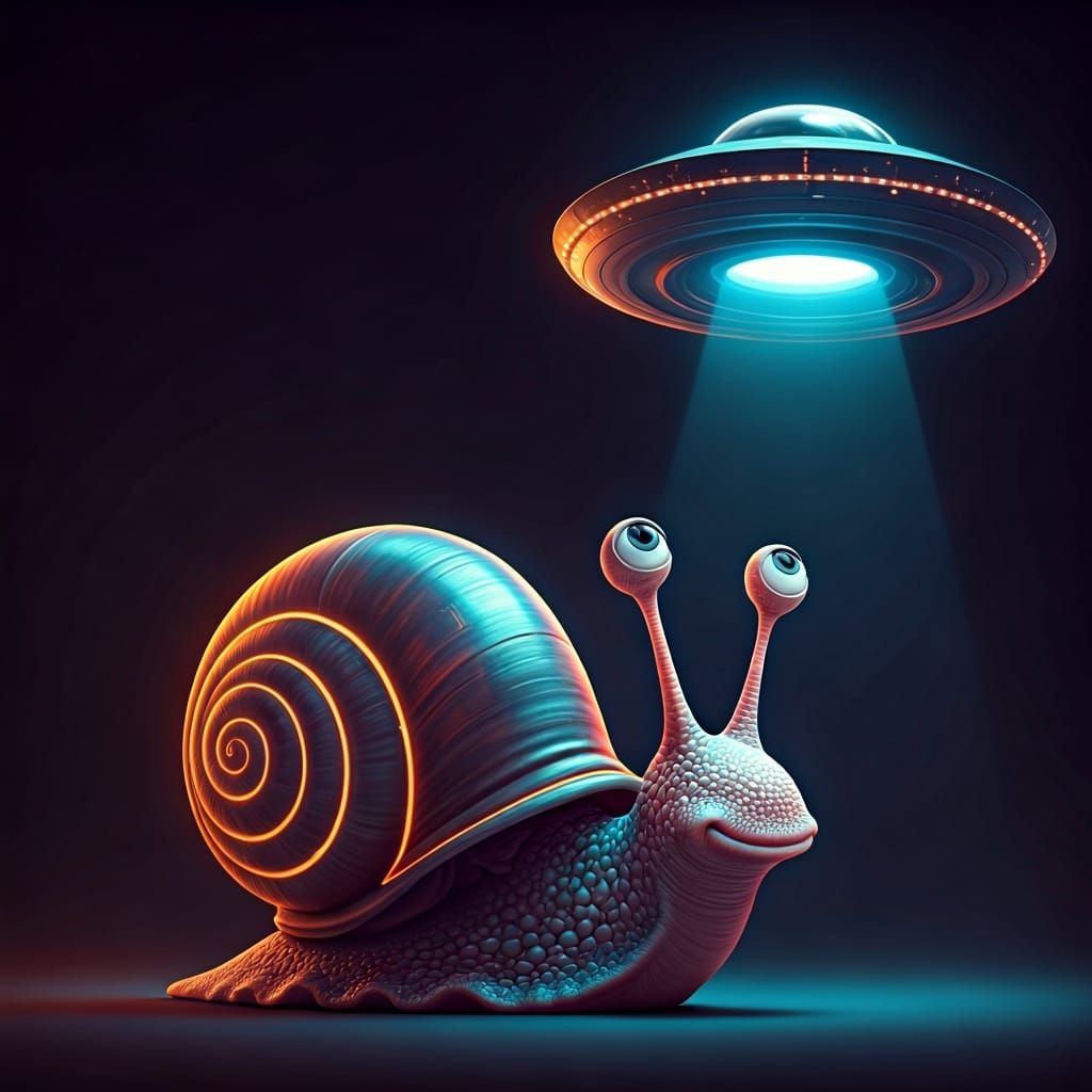 Cartoon Snail Gazing at UFO in Pixar Style
