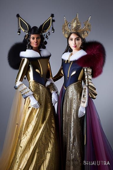 Passionate Kiss: Two Female Knights in Ornate Armor