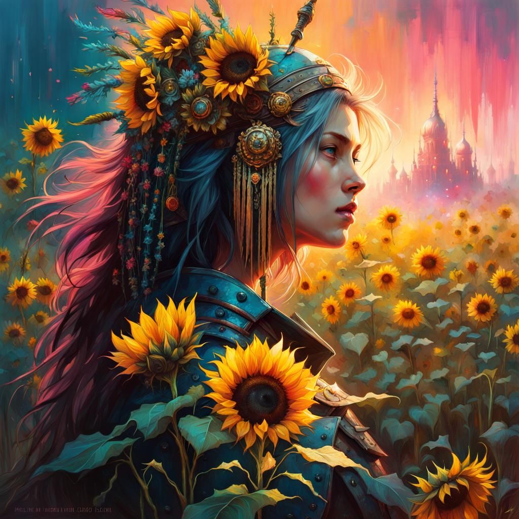 Cyberpunk Rococo Sunflower Samurai