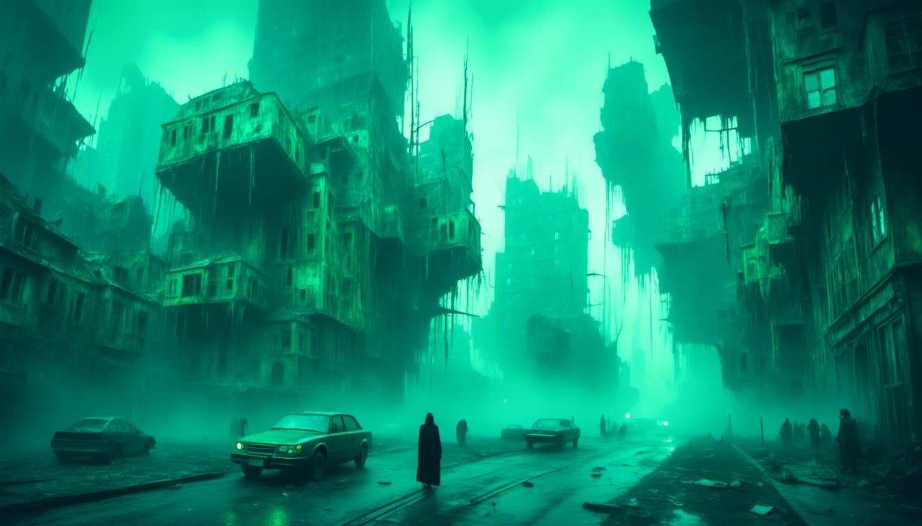 Futuristic Sci-Fi City at Night in Cyberpunk Style