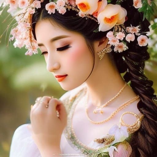 Peach Fairy in Orchard, Watercolor Art