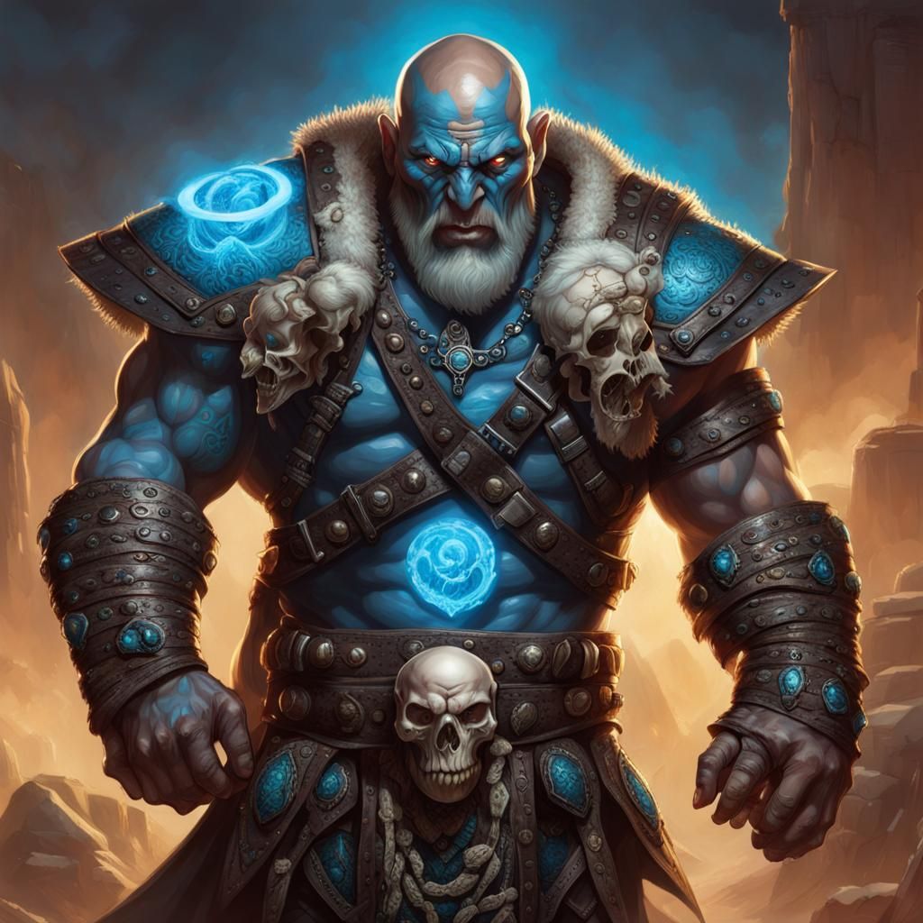 Muscular Goliath Hoodoo Cleric with Glowing Eyes