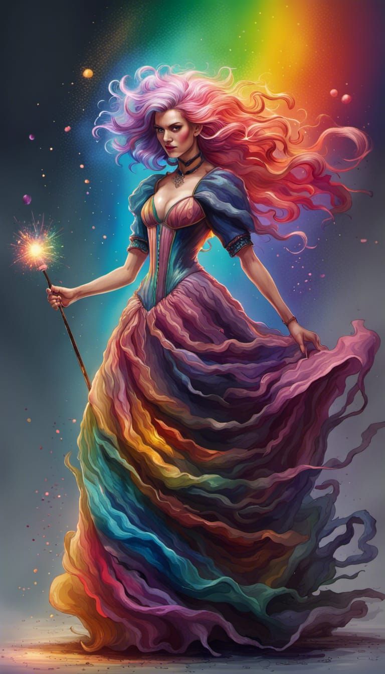 Hyperrealistic Rainbow Witch in Splash Art Style