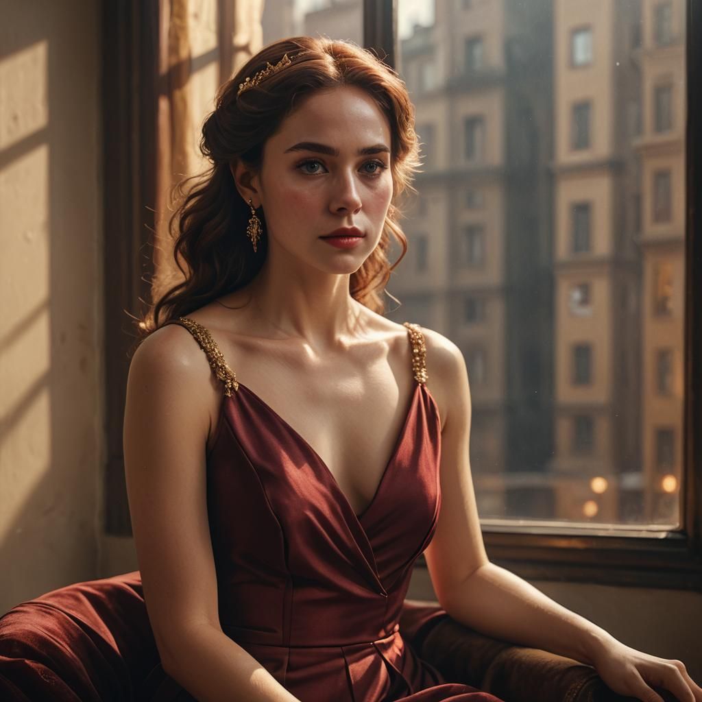 Glamorous Woman in Photo Studio: Vivid Digital Art