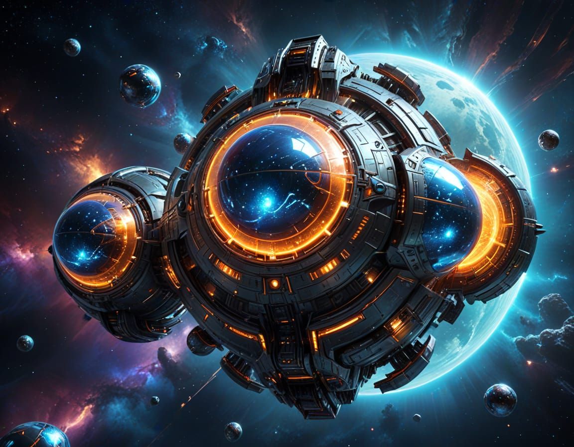 Futuristic Starship Soaring Through Space Nebula