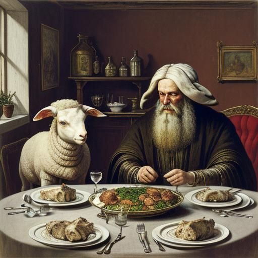 Symbolic Lamb Dinner Inspired by Barlach and Ensor