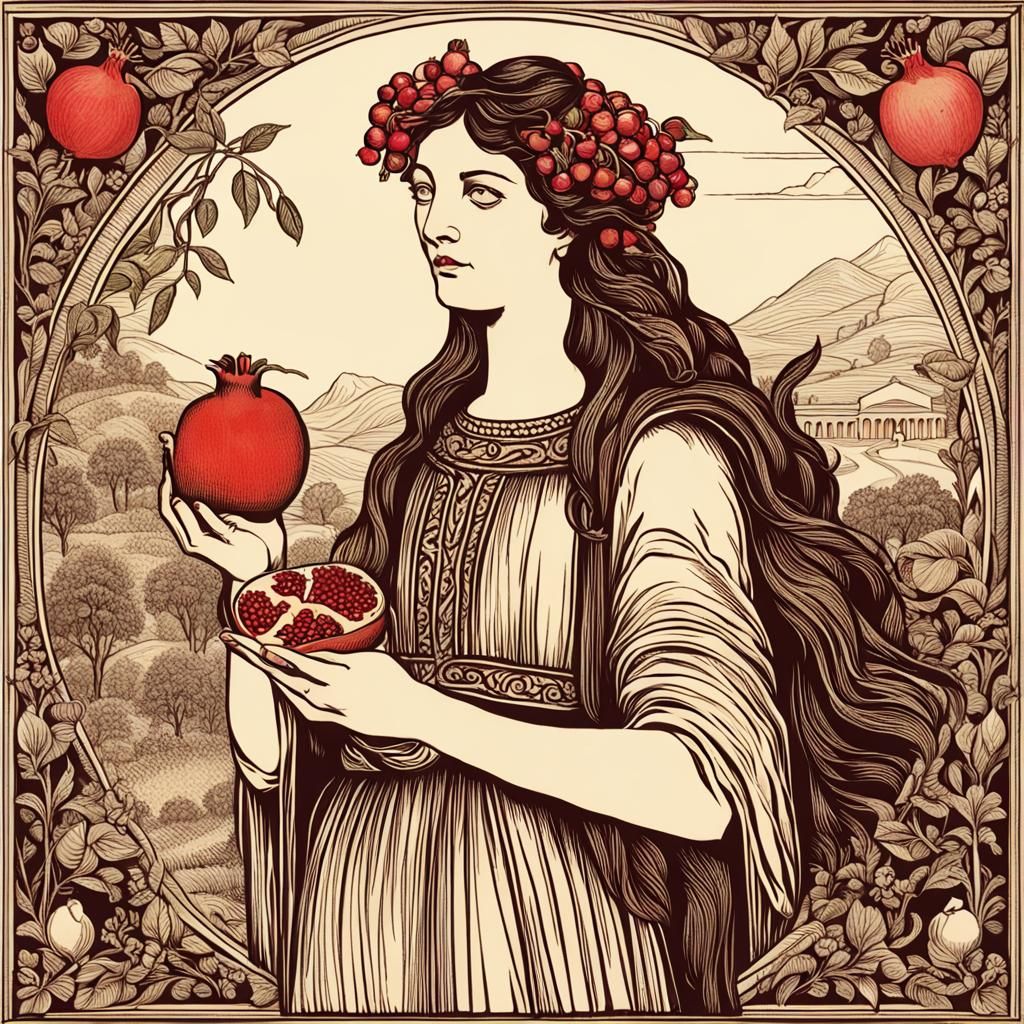 Persephone with a pomegranate.