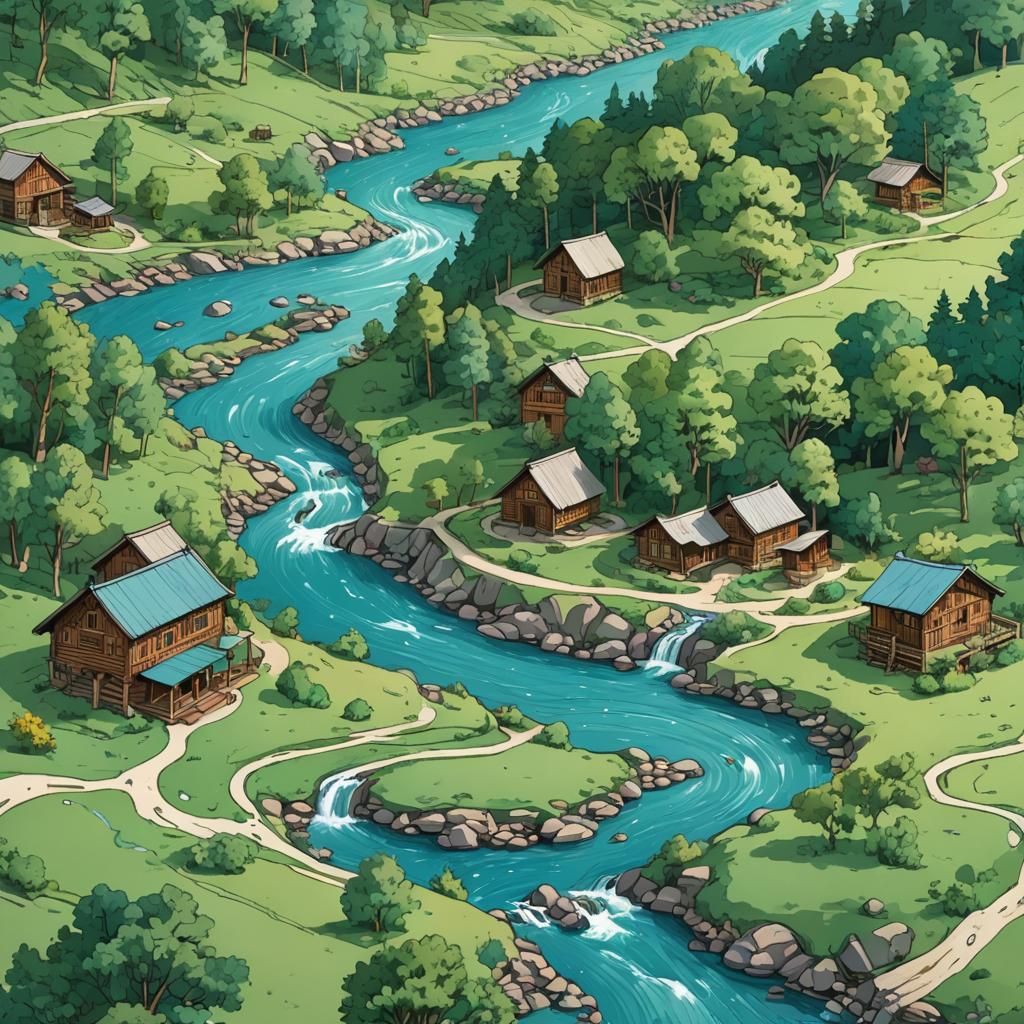 Circular River Landscape Illustration