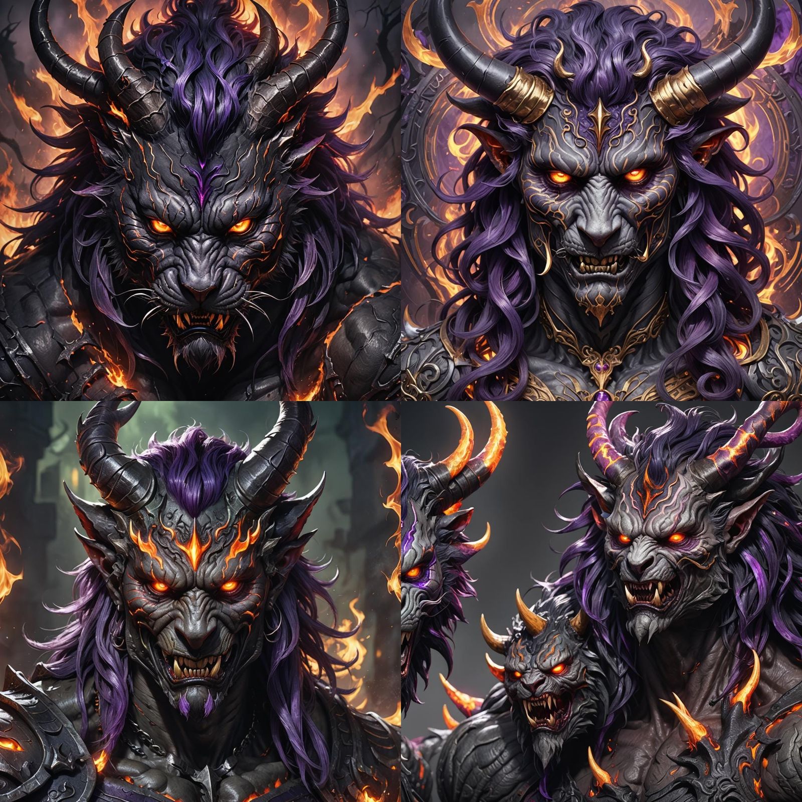 Tiger Striped Demon with Purple Hair, Digital Art