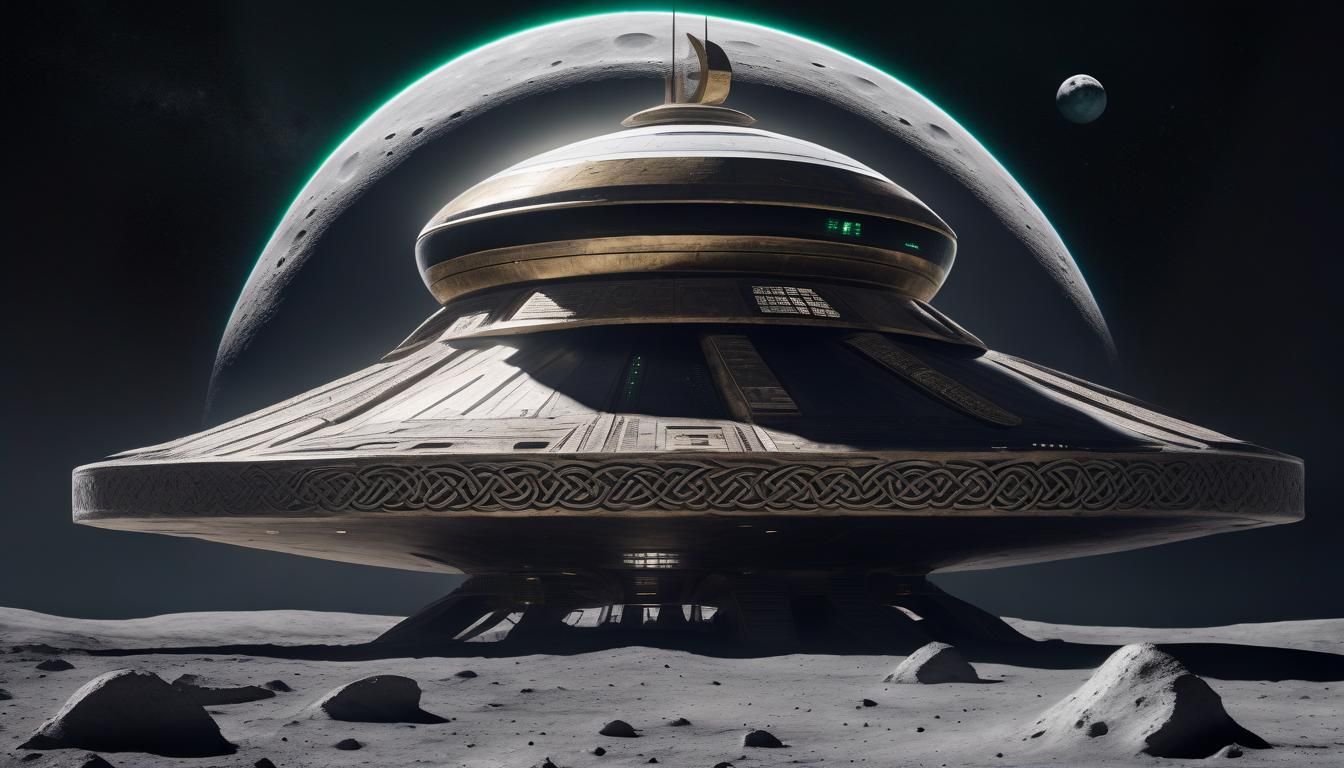 Celtic Starship on the Moon: 1950s Illustration