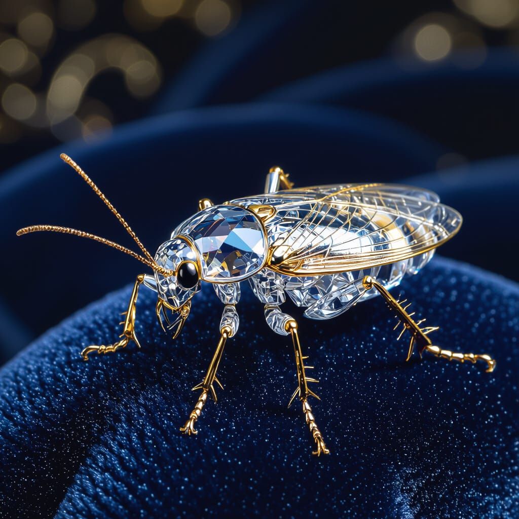 Diamond Cockroach in Fabergé Style on Velvet