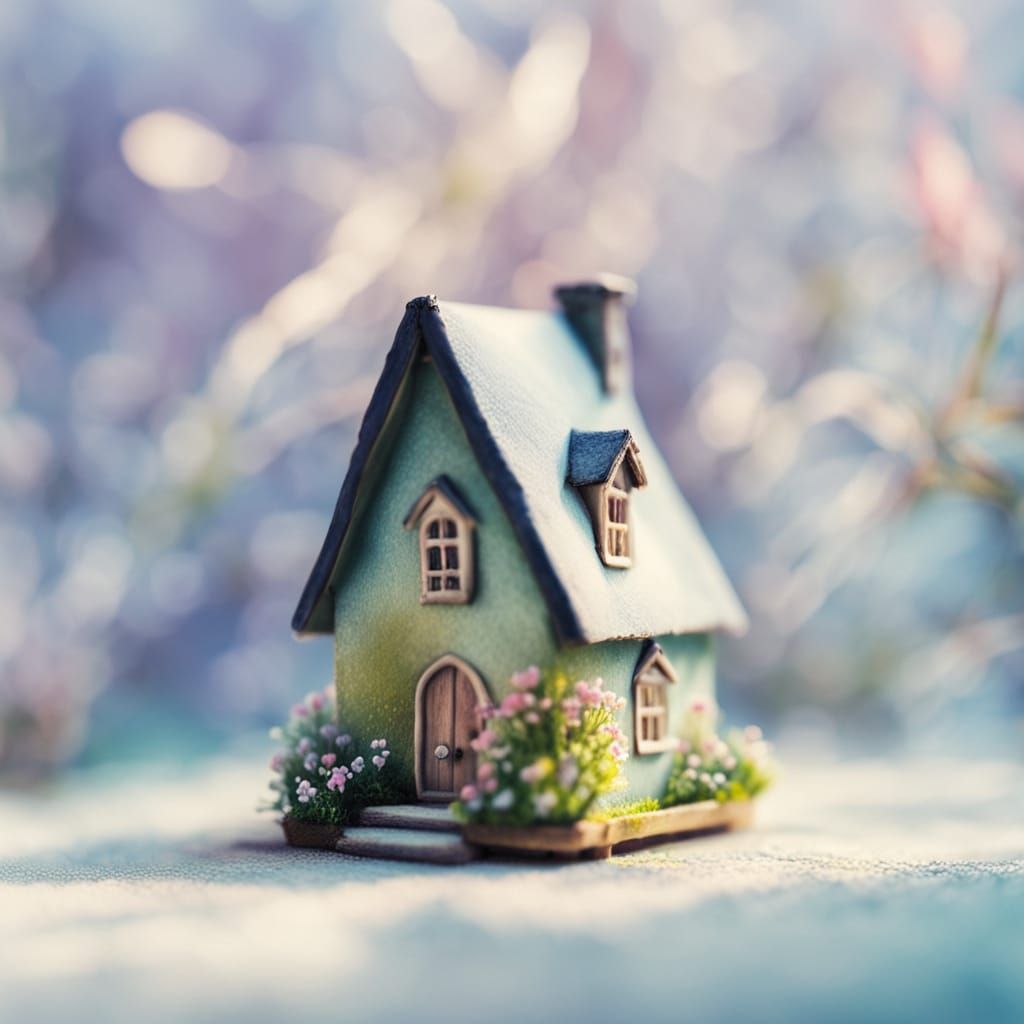 Miniature Triangular House in Watercolor Style