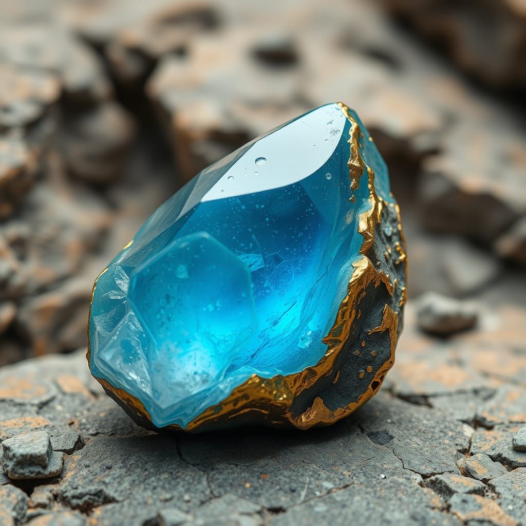 Smooth Khyber Crystal in Sci-Fi Cosmic Cave, Gold Plated