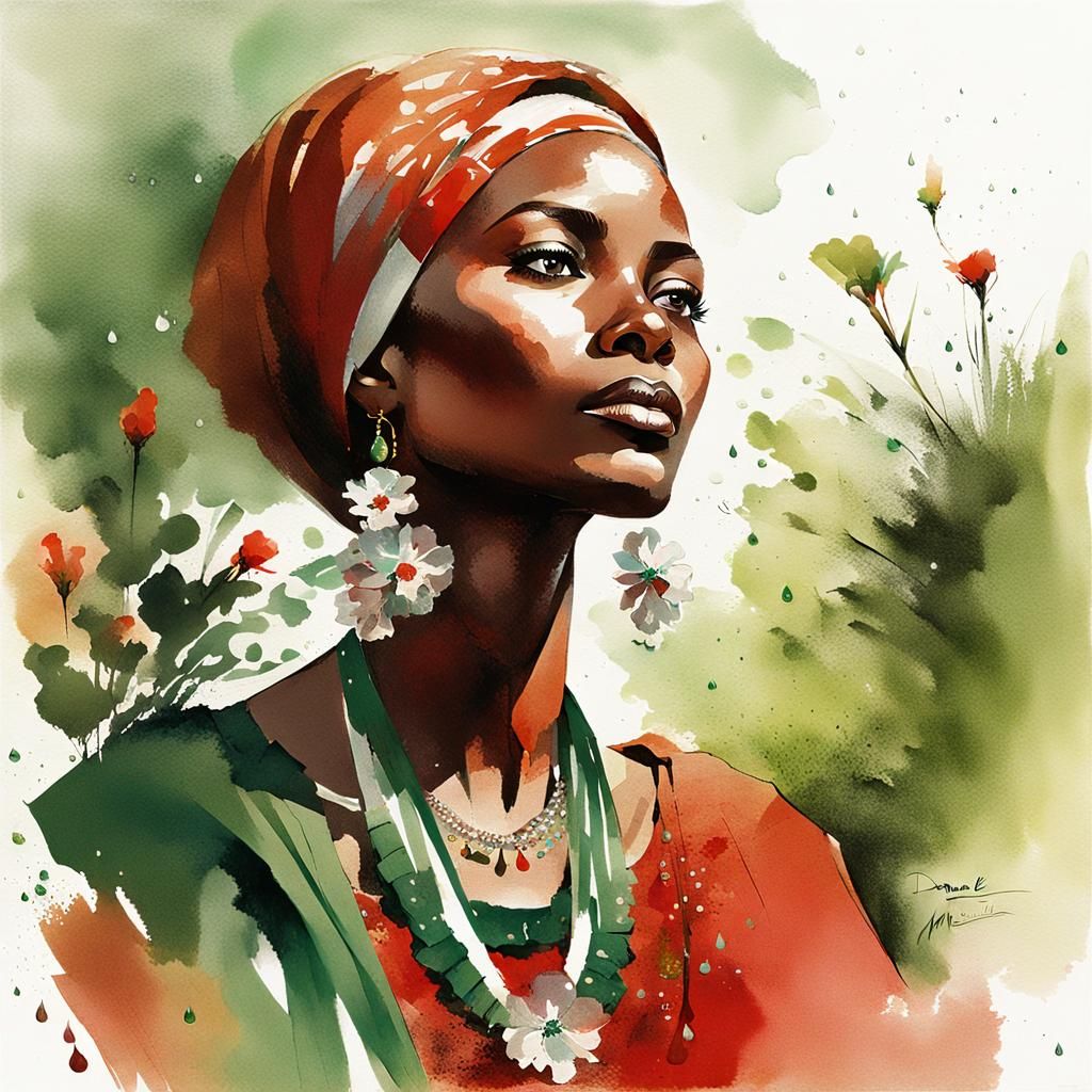 Ethiopian Woman Portrait with Floral Dress