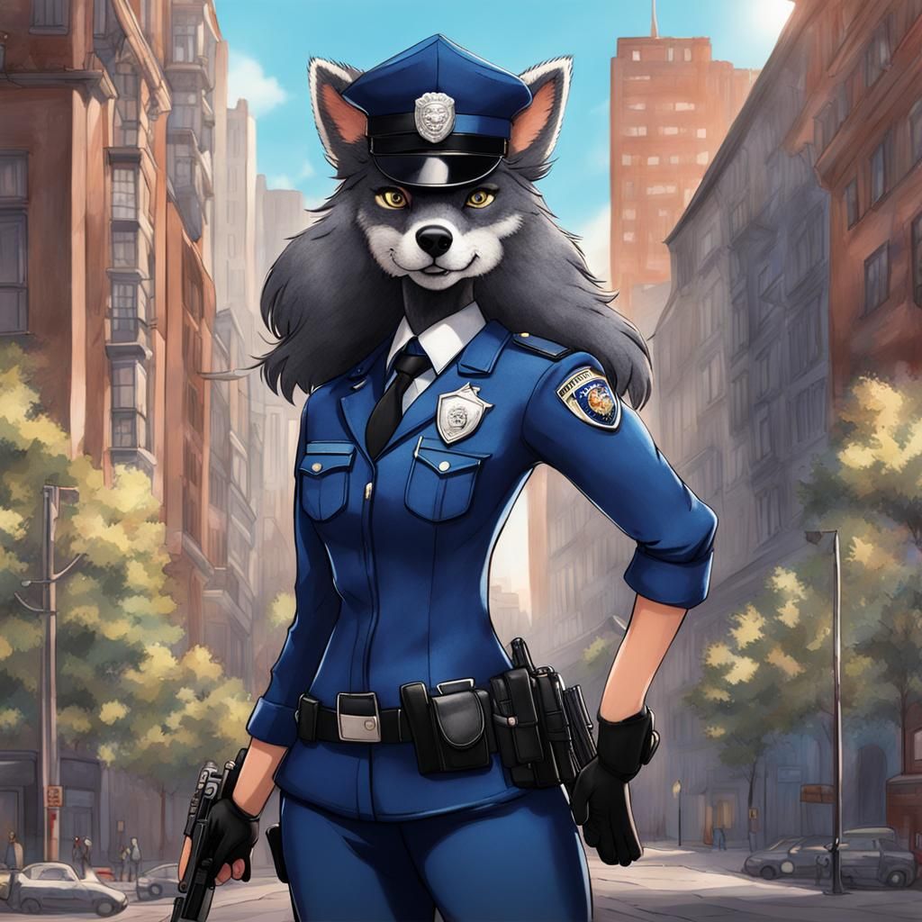 Furry Artificial Policewoman Figure
