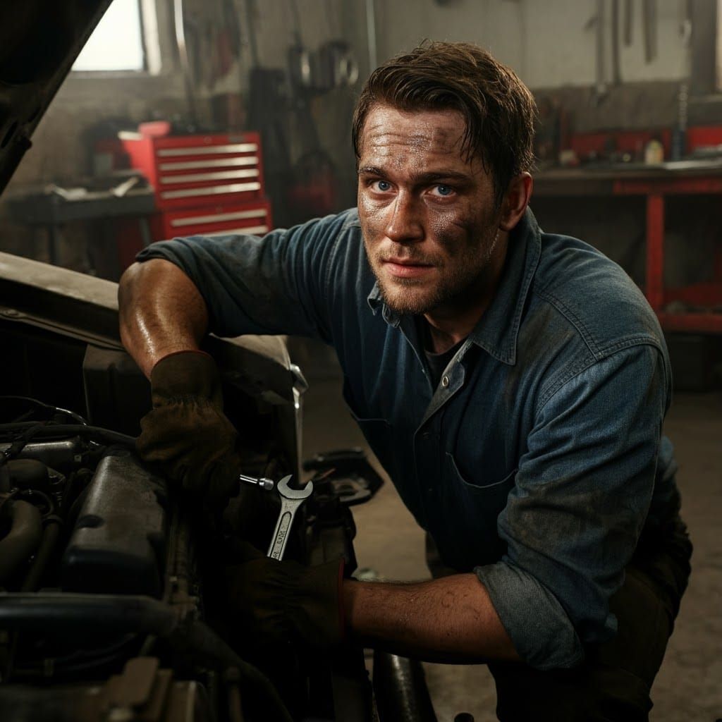Photorealistic Portrait of a Young Mechanic at Work