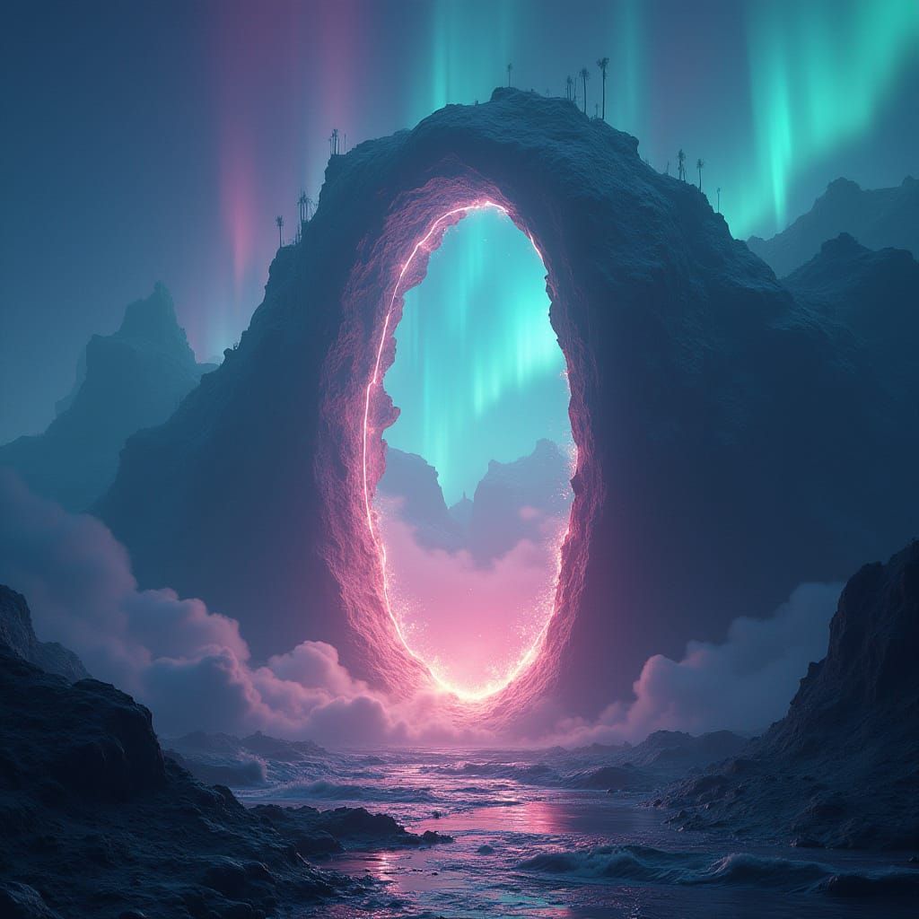 Mystical Portal to Another World in Retro-Futuristic Style
