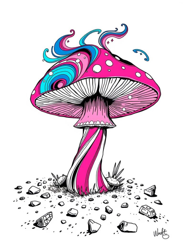 Psychedelic Mushroom Explosion in Pop Art Style