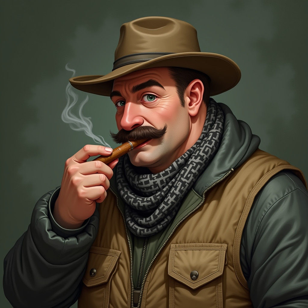 Rugged Man with Cigar in Realistic Portrait