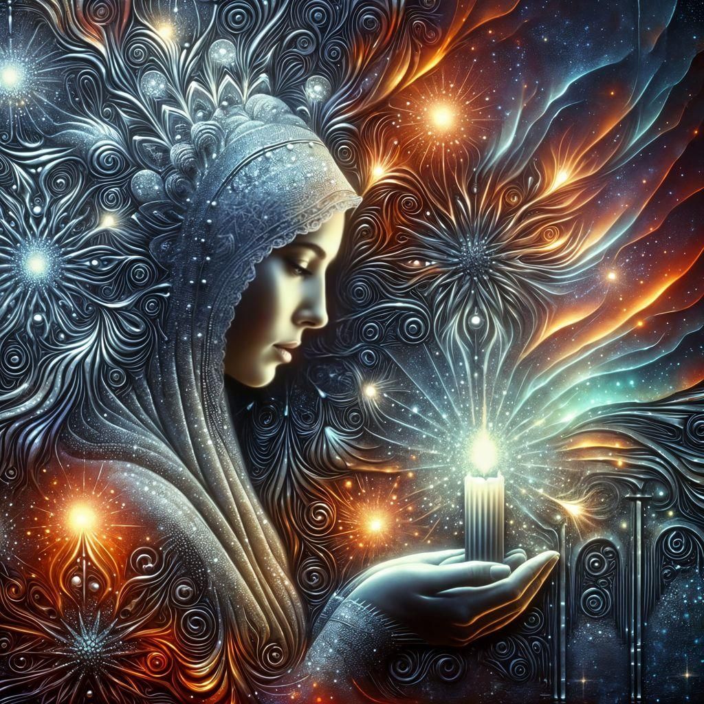 Ethereal Middle Eastern Goddess Illuminated by Candlelight i...