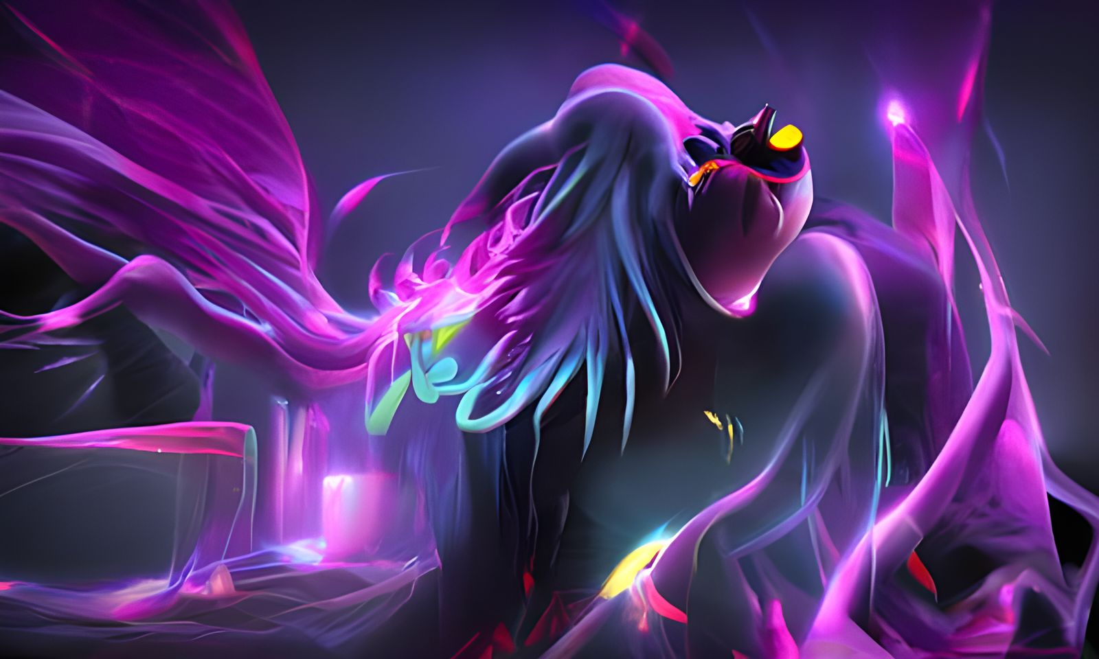 Demonic Angel Emerges from Neon Portal