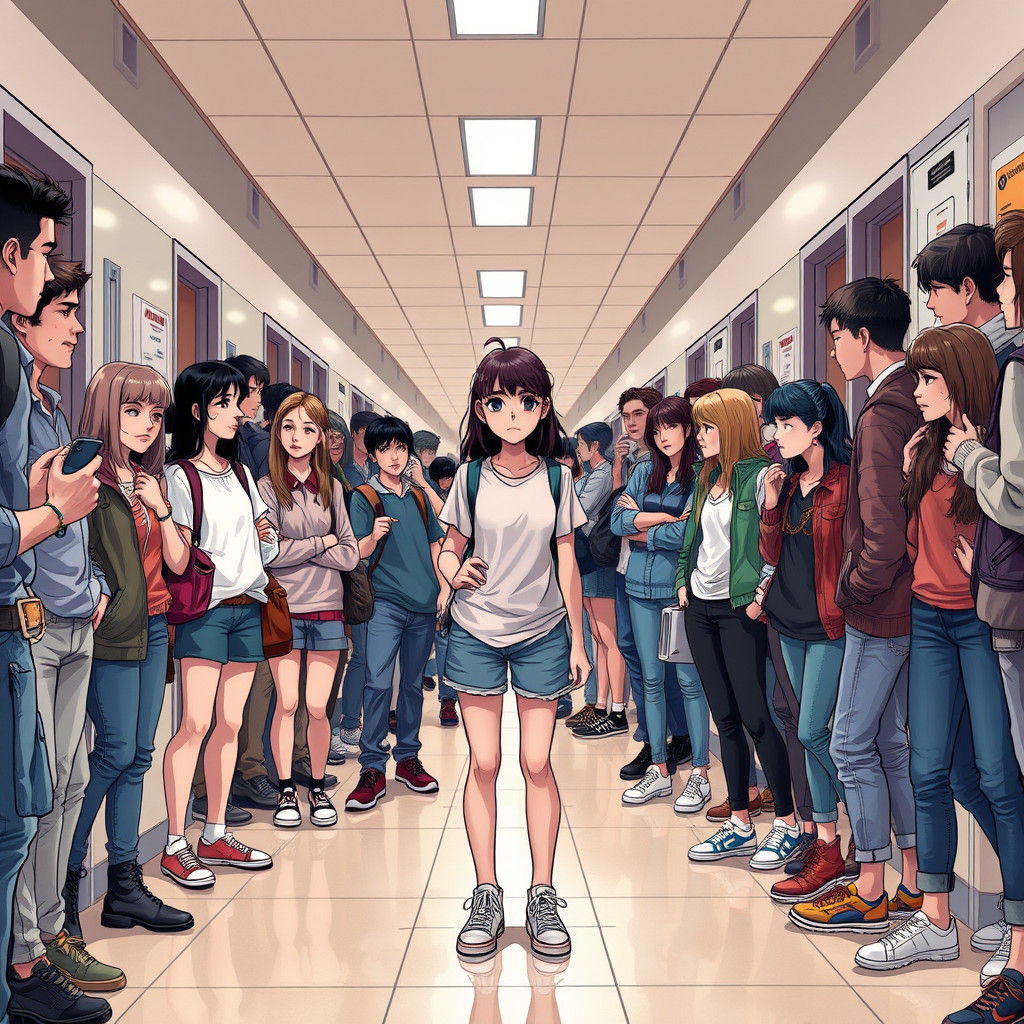 Teenage Girl Under Peer Pressure in a Futuristic High School