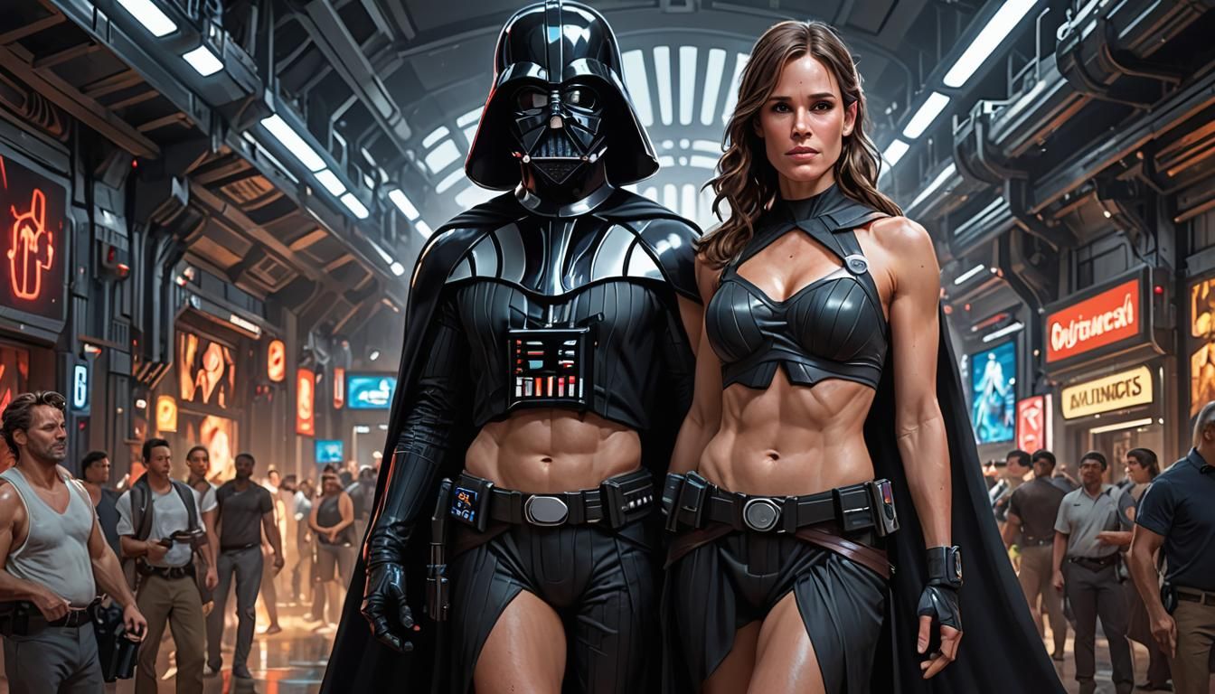 Jennifer Garner is dressed up in a Darth Vader cosplay outfi...