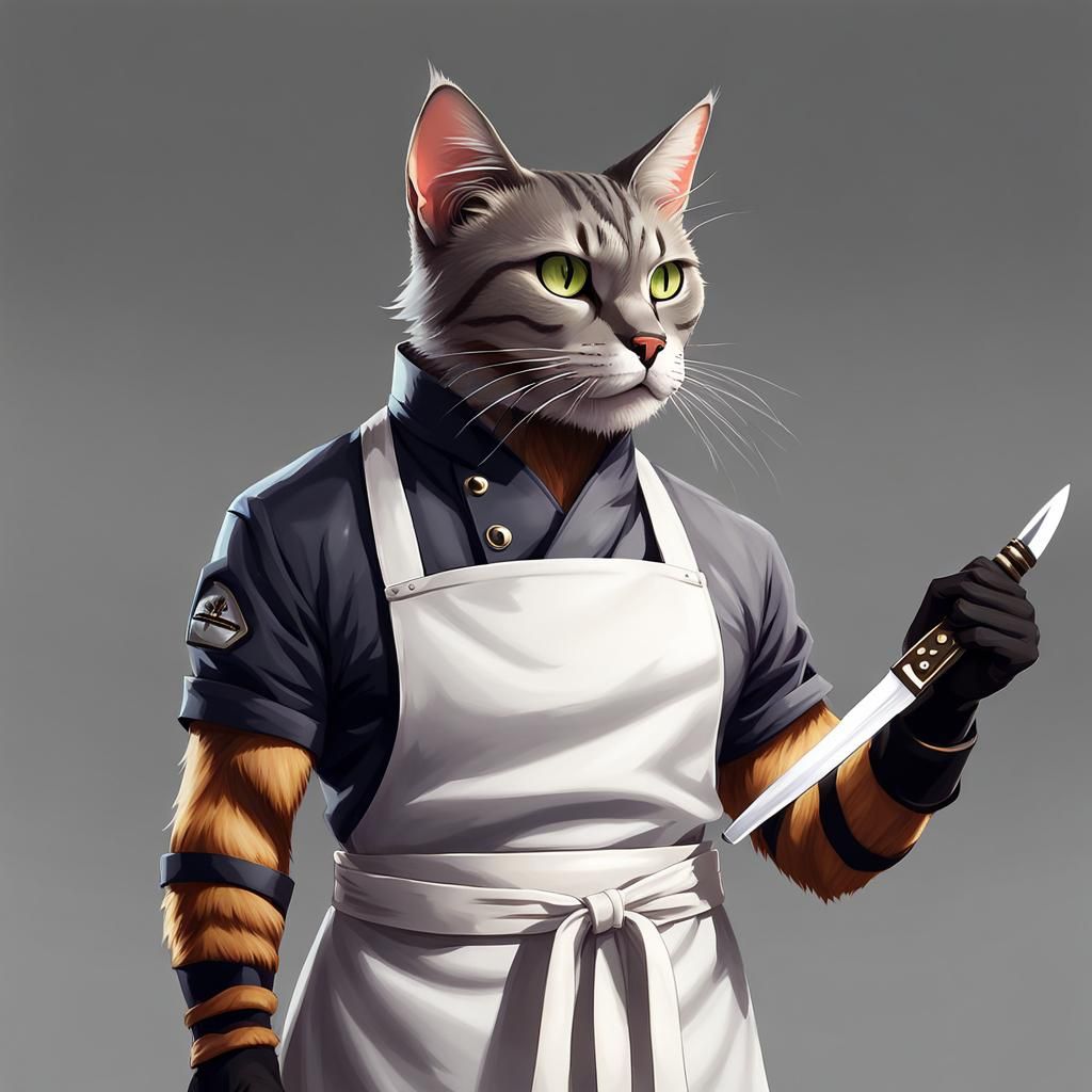 Cat Chef Digital Art in Anime Style