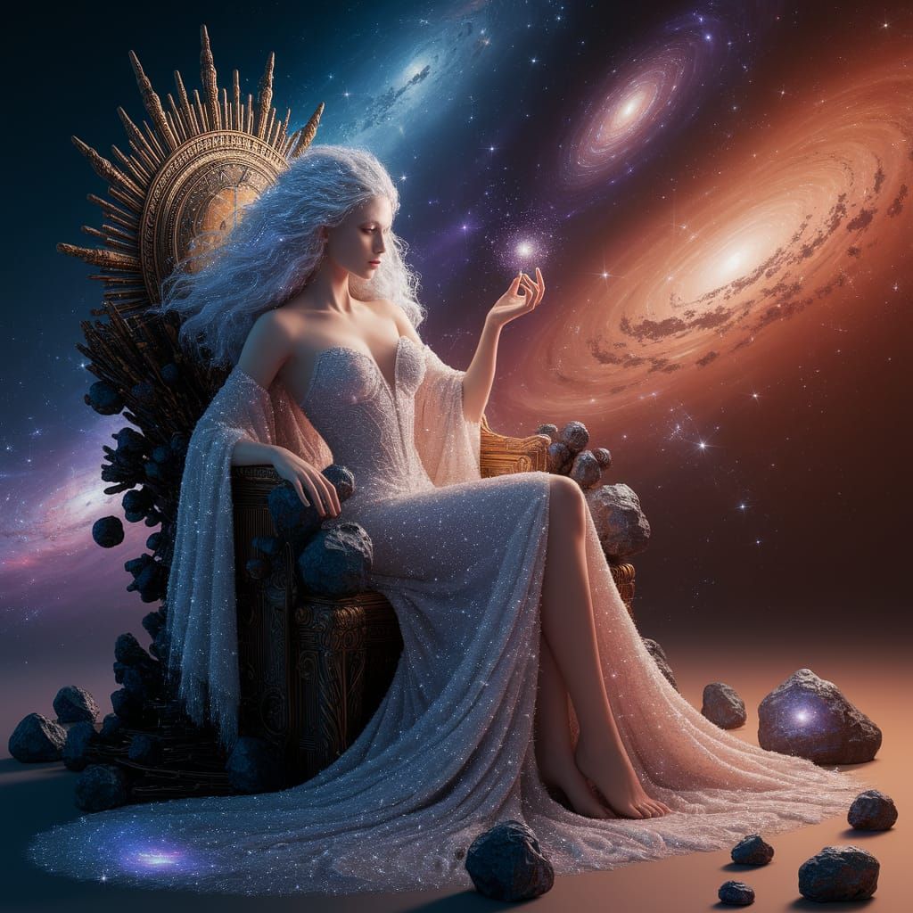 Celestial Sorceress Conjuring Galaxies as Digital Art