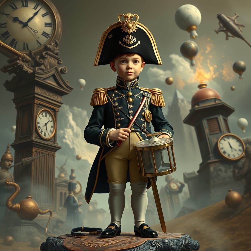 Napoleon as Drummer Boy in Surreal Waterloo Scene