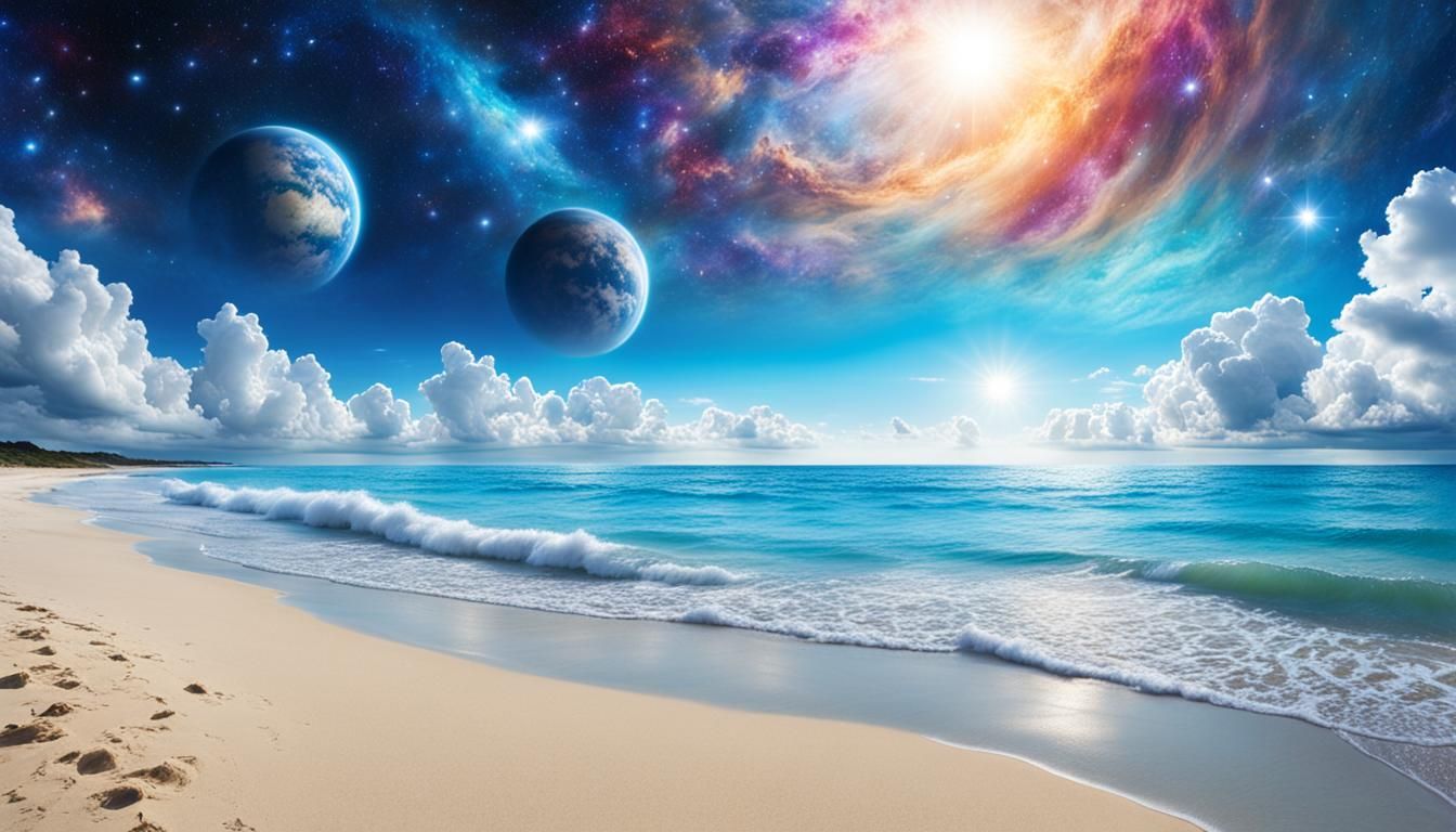 Cosmic Beach Oceanscapes in Vibrant Digital Art