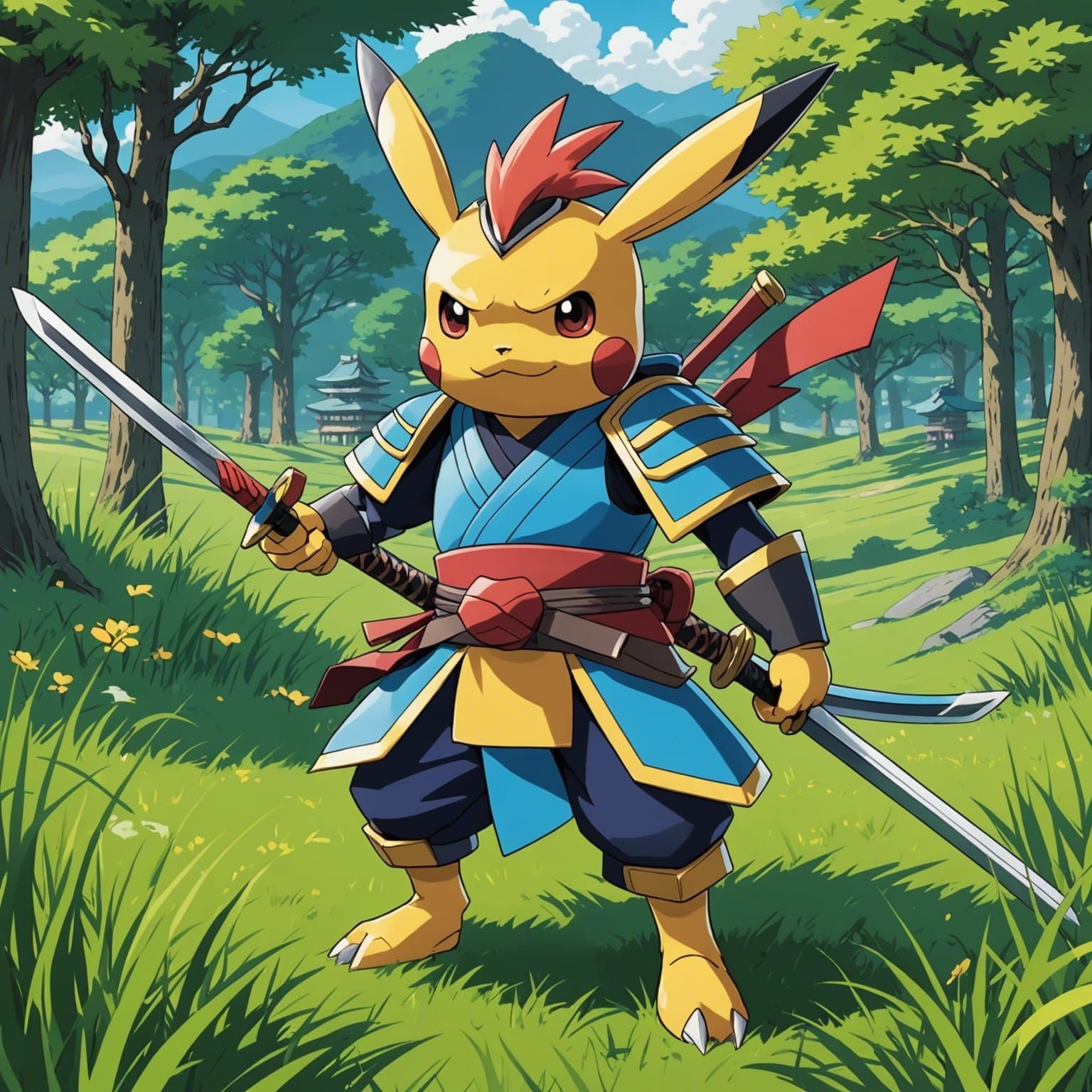 Samurai Cinderace Pokemon in Anime Style
